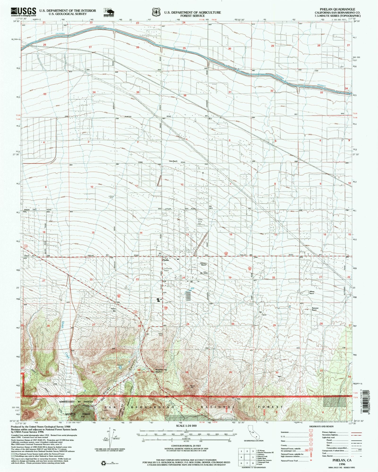 Classic USGS Phelan California 7.5'x7.5' Topo Map – MyTopo Map Store
