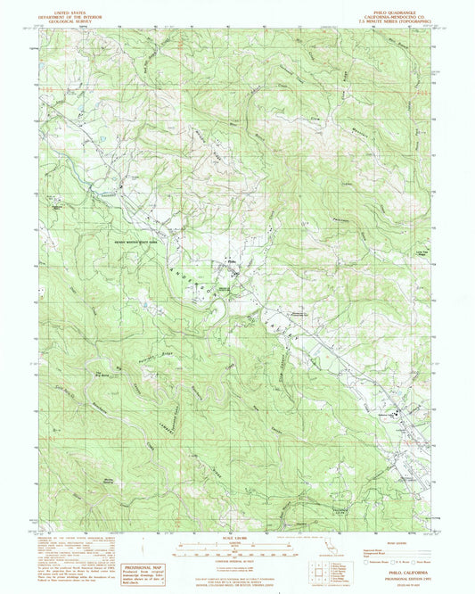 Classic USGS Philo California 7.5'x7.5' Topo Map Image
