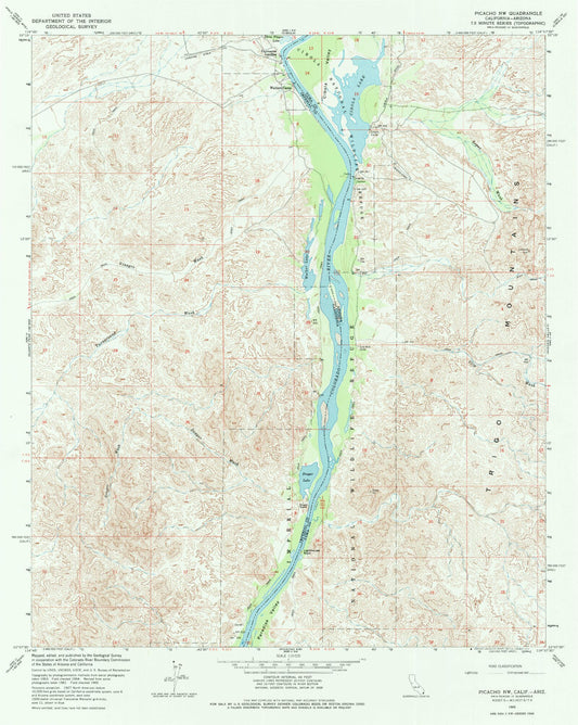 Classic USGS Picacho NW California 7.5'x7.5' Topo Map Image