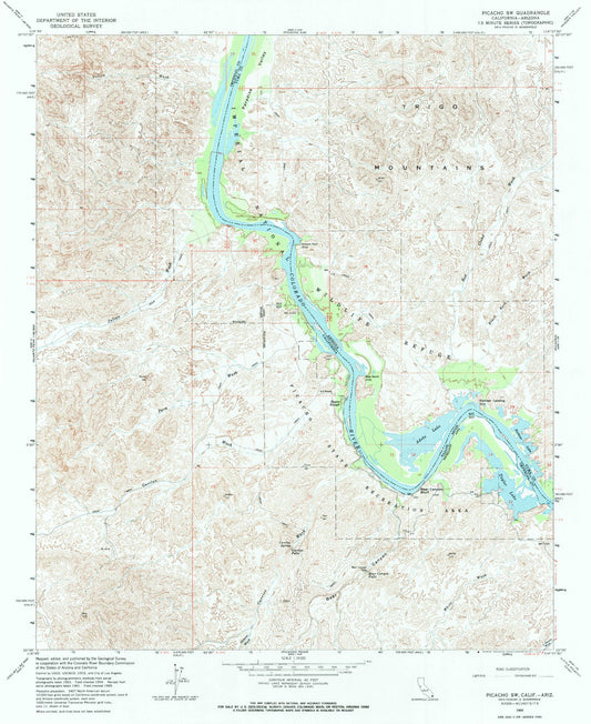 Classic USGS Picacho SW California 7.5'x7.5' Topo Map Image