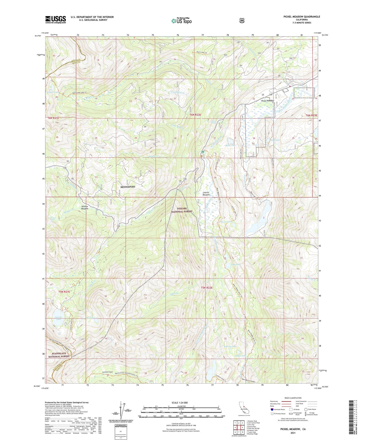 Pickel Meadow California US Topo Map Image