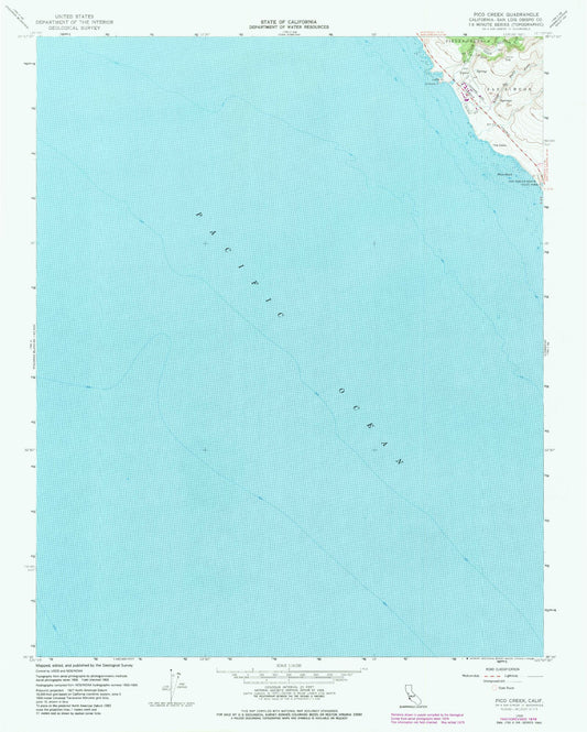 Classic USGS Pico Creek California 7.5'x7.5' Topo Map Image