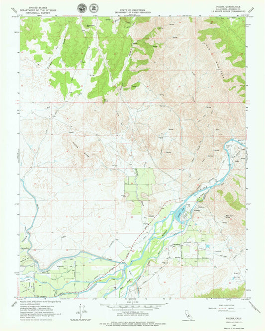 Classic USGS Piedra California 7.5'x7.5' Topo Map Image