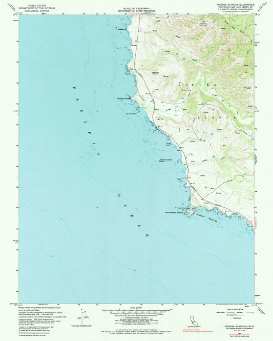 Classic USGS Piedras Blancas California 7.5'x7.5' Topo Map Image