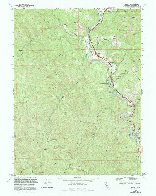 Classic USGS Piercy California 7.5'x7.5' Topo Map Image