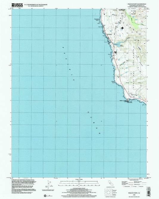 Classic USGS Pigeon Point California 7.5'x7.5' Topo Map Image