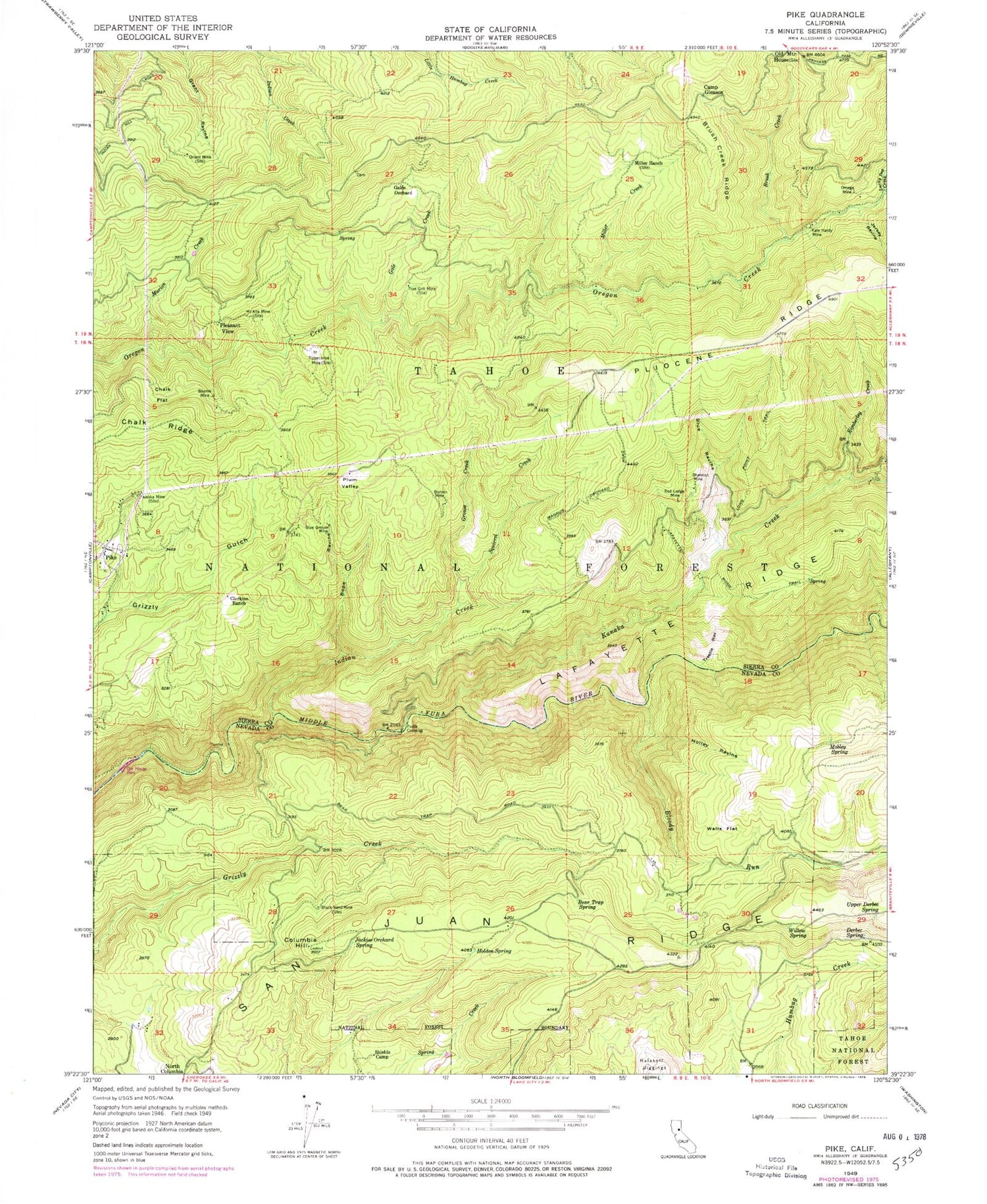 Classic USGS Pike California 7.5'x7.5' Topo Map Image