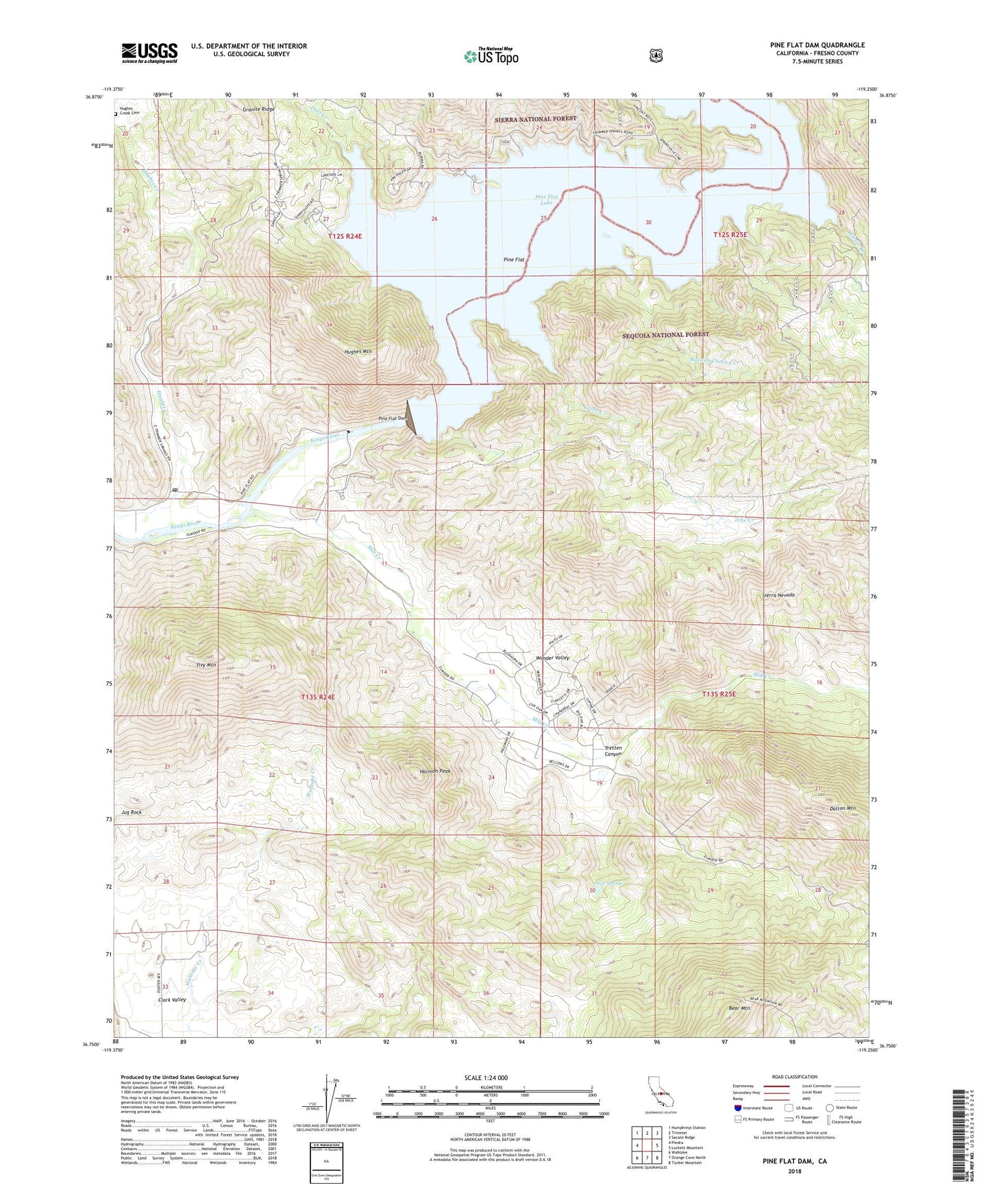 Pine Flat Dam California US Topo Map Image