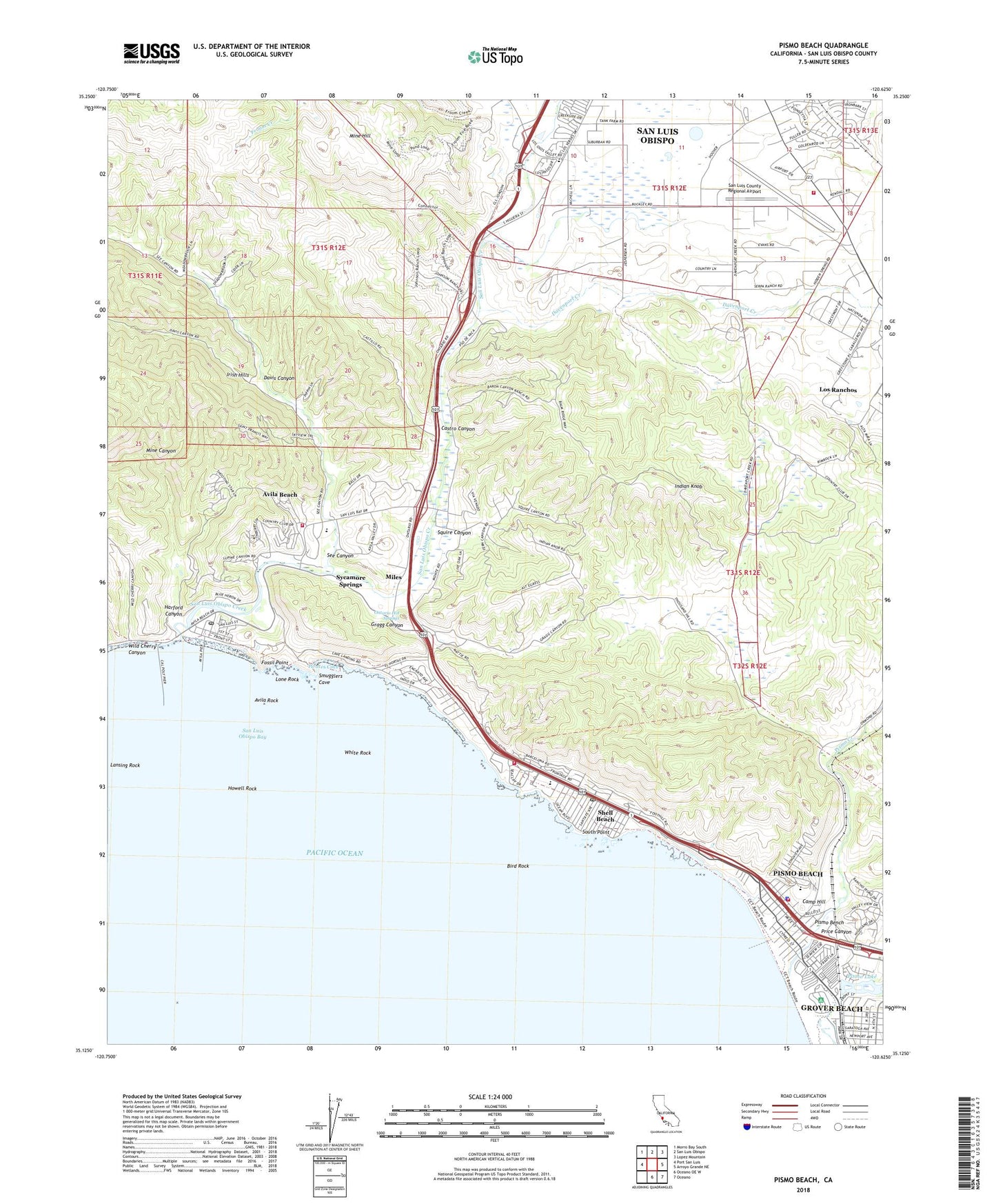 Pismo Beach California US Topo Map Image