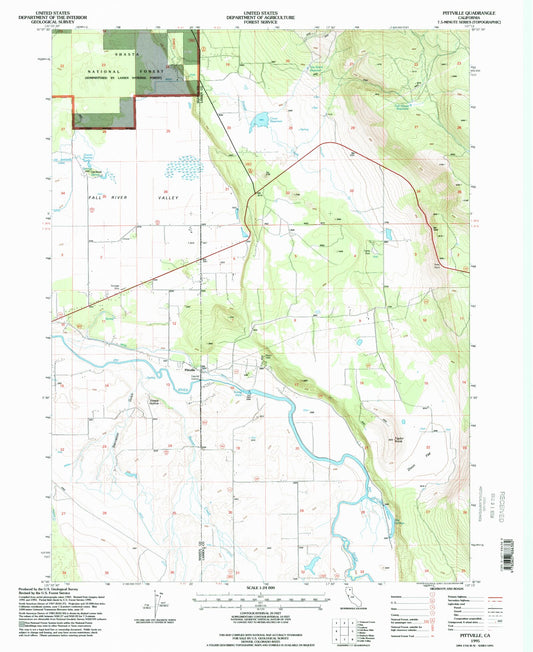 Classic USGS Pittville California 7.5'x7.5' Topo Map Image