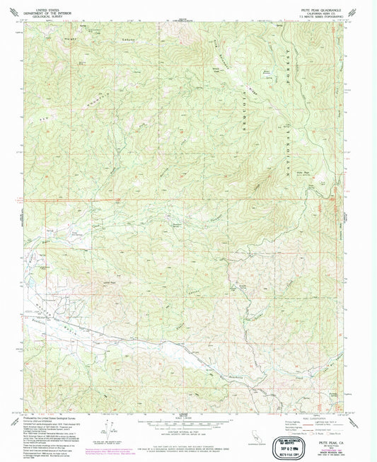 Classic USGS Piute Peak California 7.5'x7.5' Topo Map Image