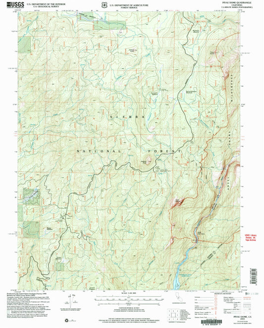 Classic USGS Piyau Dome California 7.5'x7.5' Topo Map Image