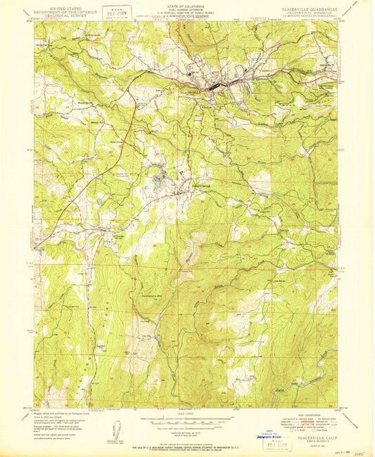 Classic USGS Placerville California 7.5'x7.5' Topo Map Image