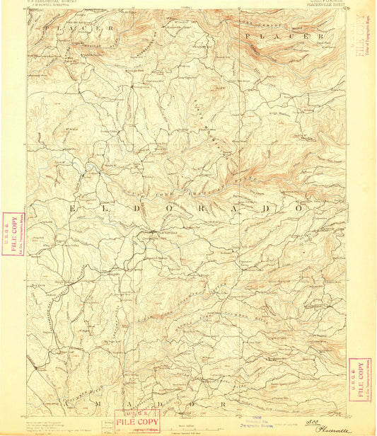 Historic 1892 Placerville California 30'x30' Topo Map Image