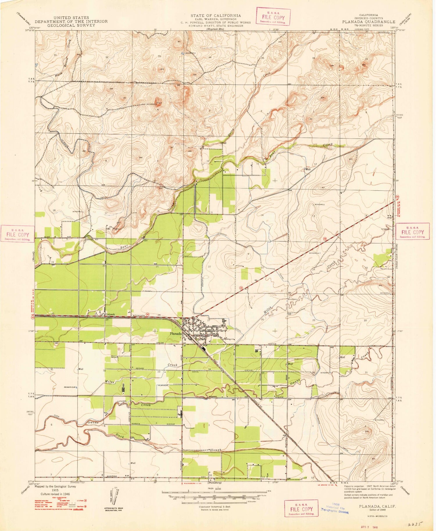 Classic USGS Planada California 7.5'x7.5' Topo Map Image