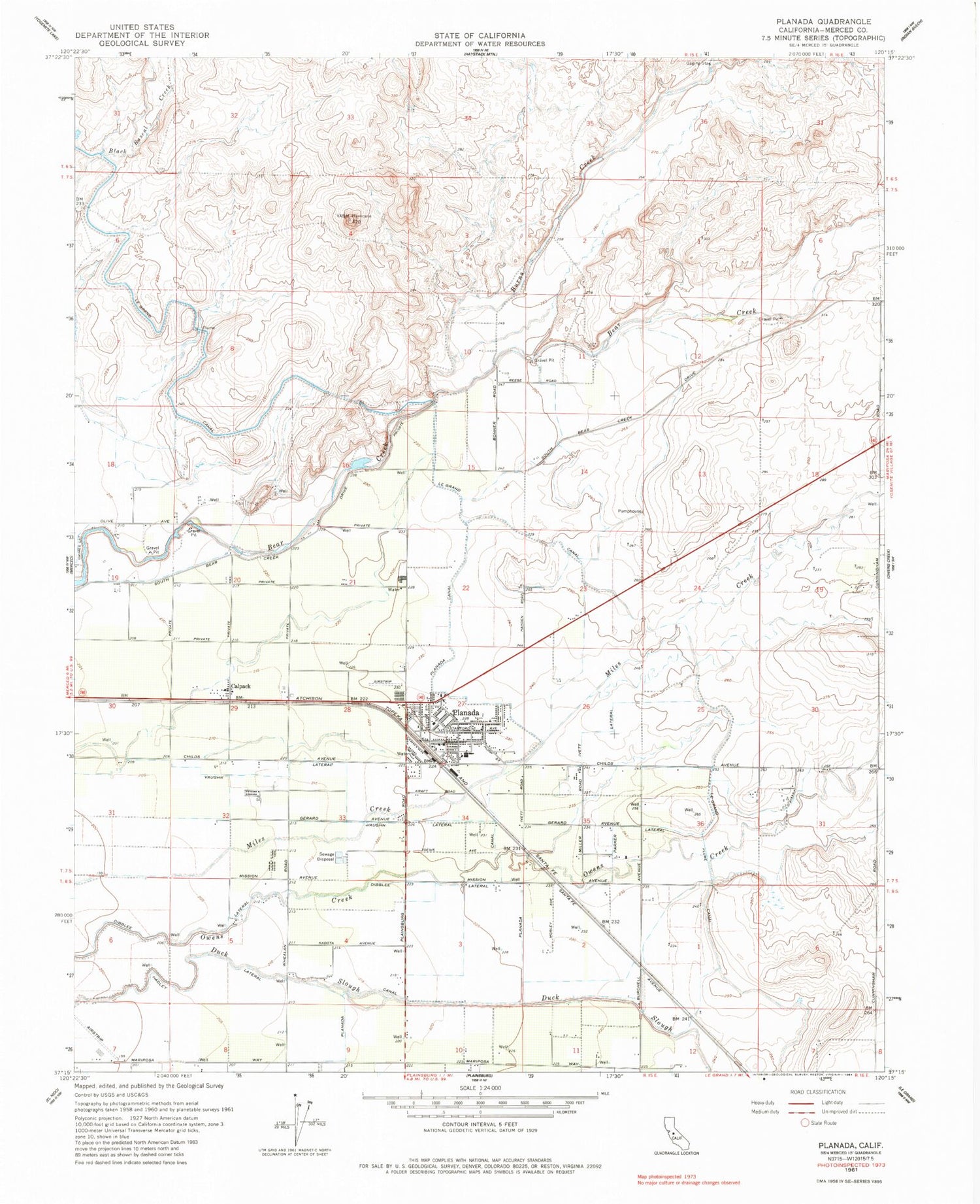 Classic USGS Planada California 7.5'x7.5' Topo Map Image