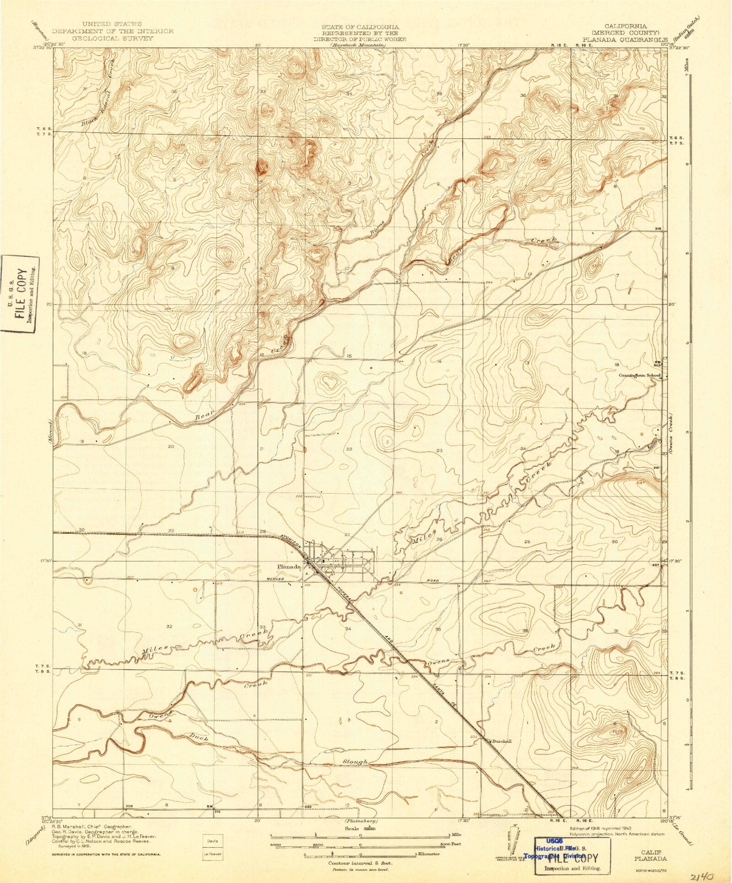 Classic USGS Planada California 7.5'x7.5' Topo Map Image