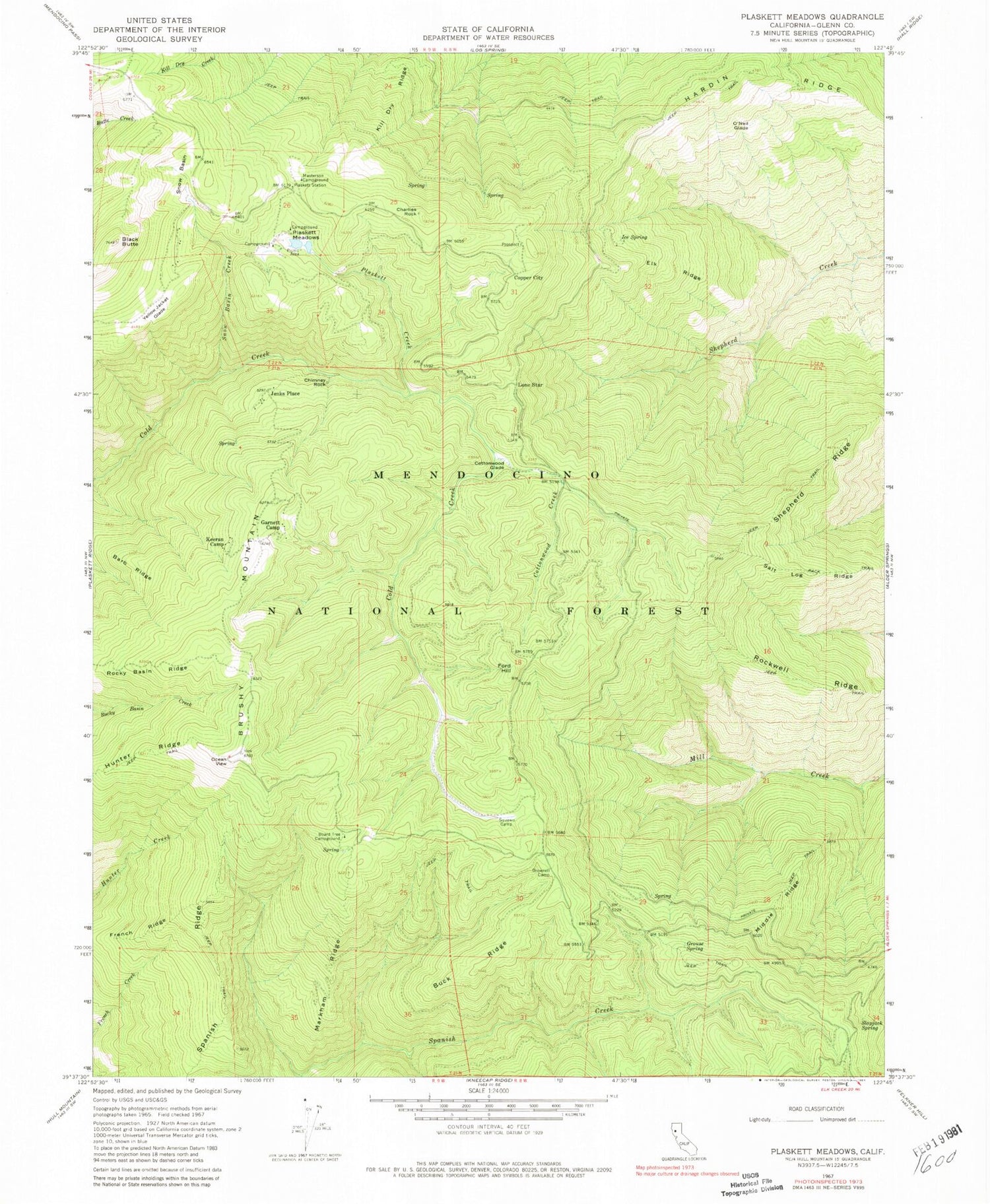 Classic USGS Plaskett Meadows California 7.5'x7.5' Topo Map Image