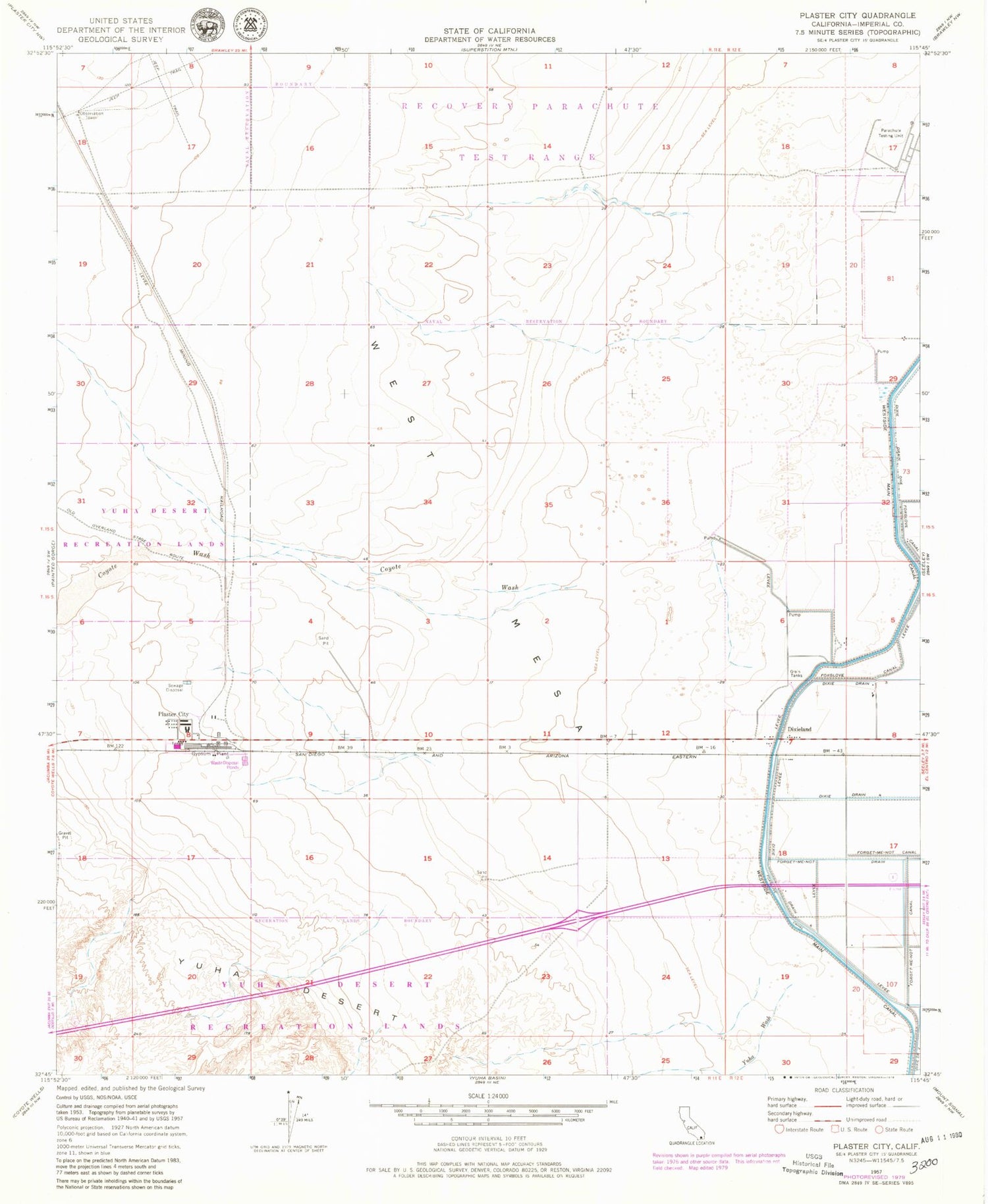 Classic USGS Plaster City California 7.5'x7.5' Topo Map Image