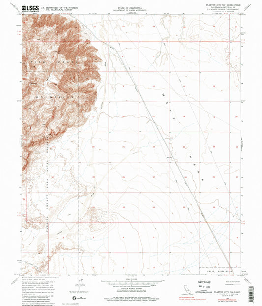 Classic USGS Plaster City NW California 7.5'x7.5' Topo Map Image