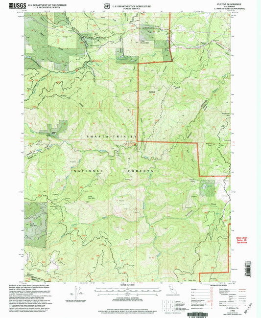 Classic USGS Platina California 7.5'x7.5' Topo Map Image