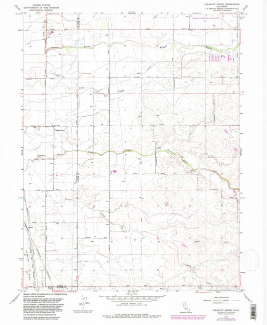 Classic USGS Pleasant Grove California 7.5'x7.5' Topo Map Image