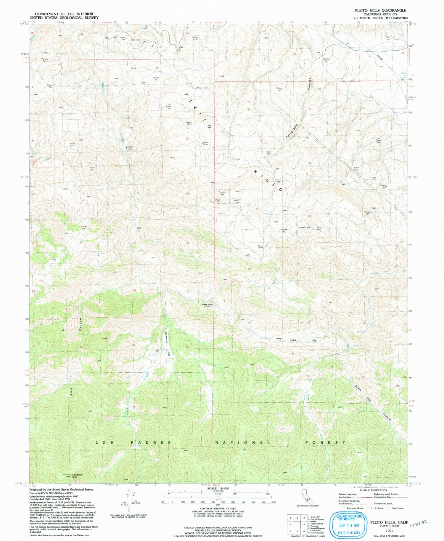 Classic USGS Pleito Hills California 7.5'x7.5' Topo Map Image