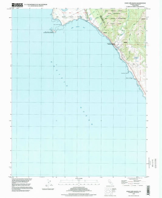 Classic USGS Point Ano Nuevo California 7.5'x7.5' Topo Map Image