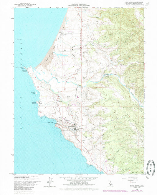 Classic USGS Point Arena California 7.5'x7.5' Topo Map Image