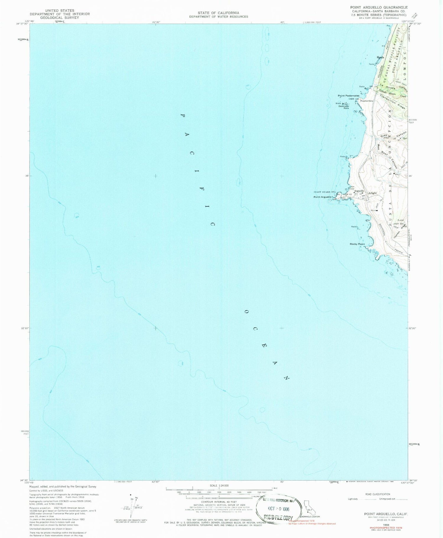 Classic USGS Point Arguello California 7.5'x7.5' Topo Map Image