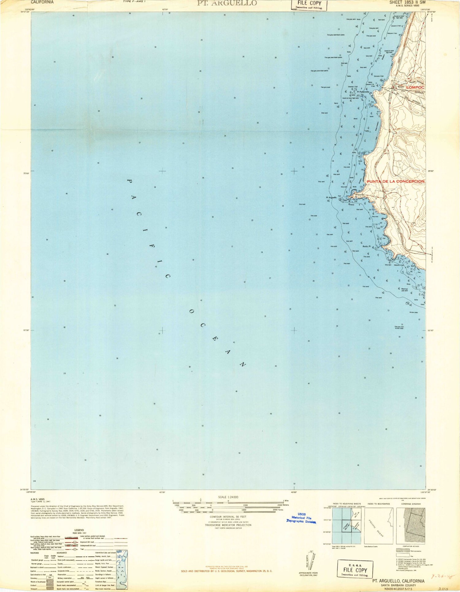 Classic USGS Point Arguello California 7.5'x7.5' Topo Map Image