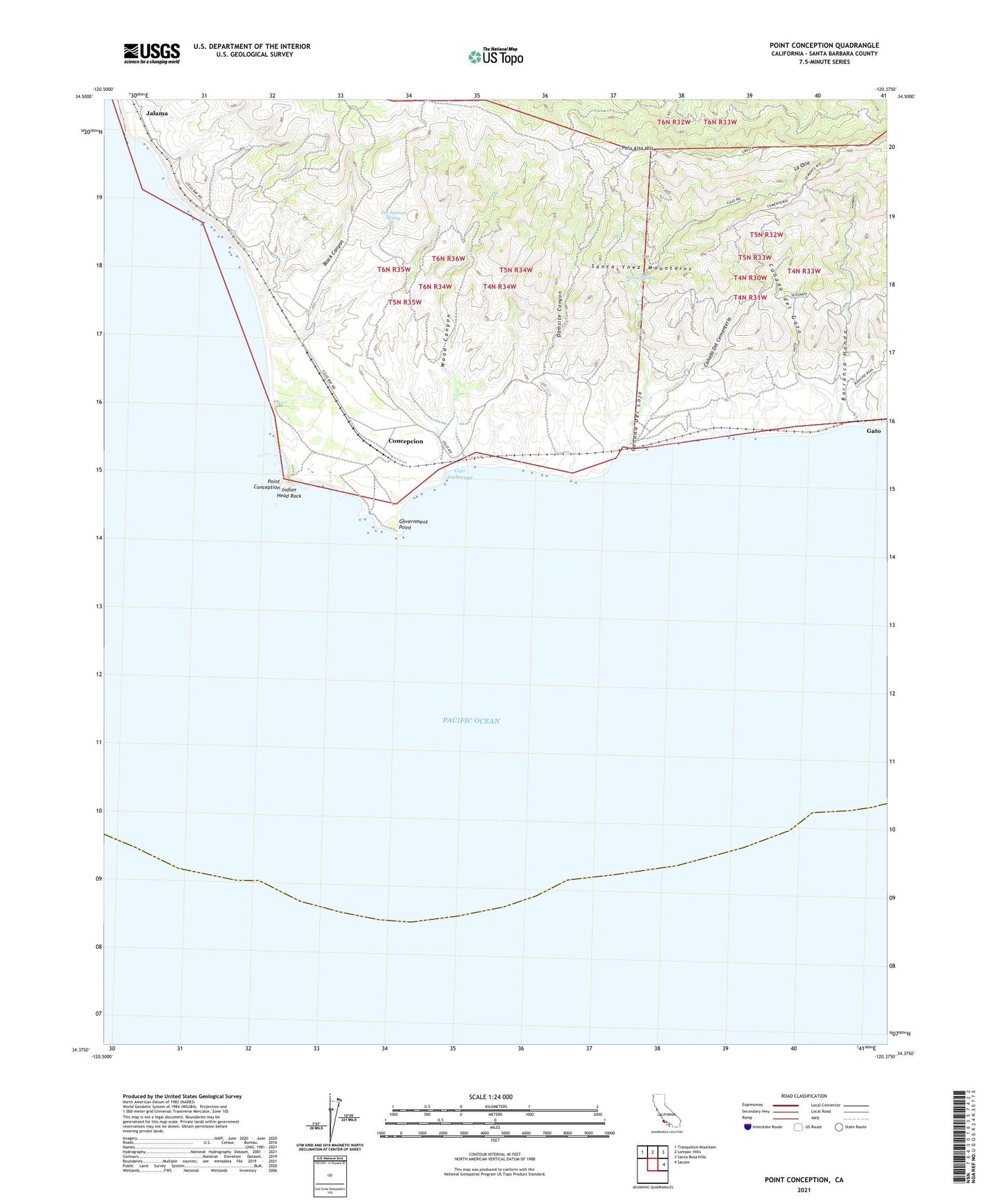 Point Conception California US Topo Map Image