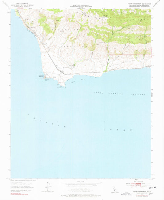 Classic USGS Point Conception California 7.5'x7.5' Topo Map Image