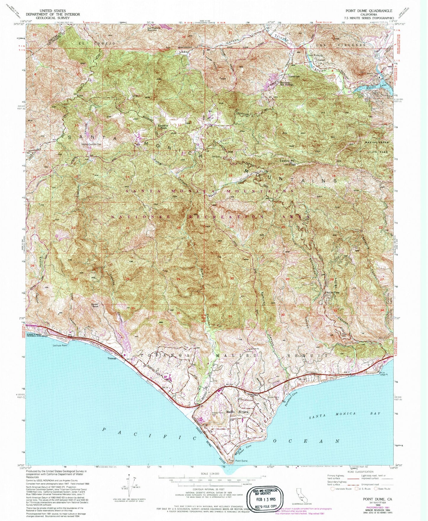 Classic USGS Point Dume California 7.5'x7.5' Topo Map Image