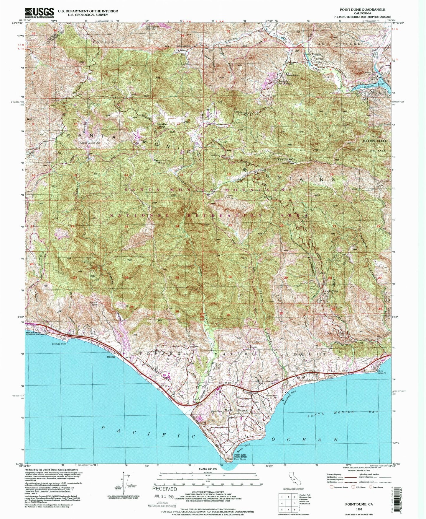 Classic USGS Point Dume California 7.5'x7.5' Topo Map Image