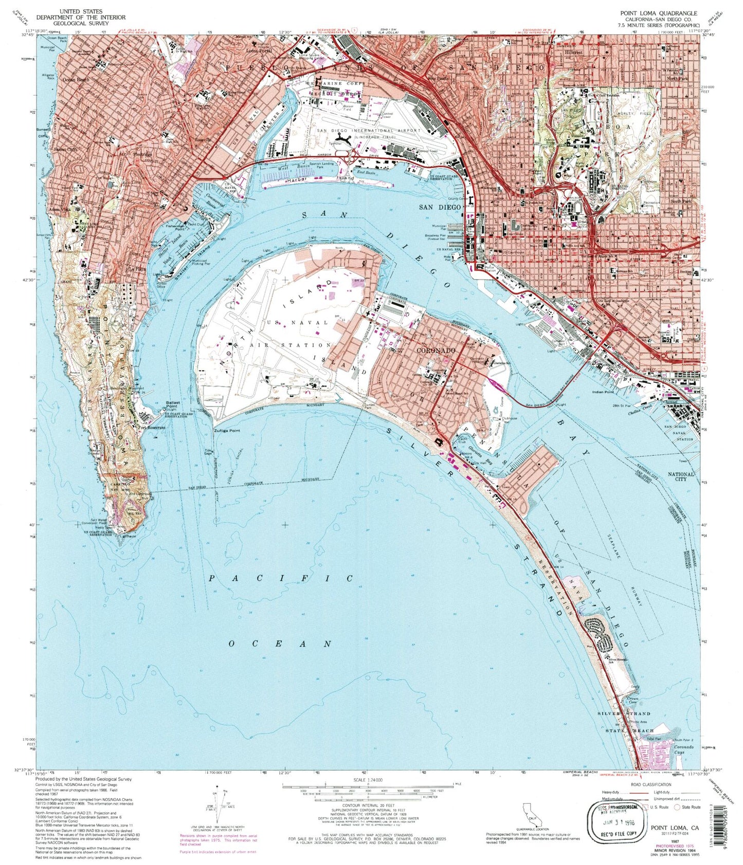 Classic USGS Point Loma California 7.5'x7.5' Topo Map Image