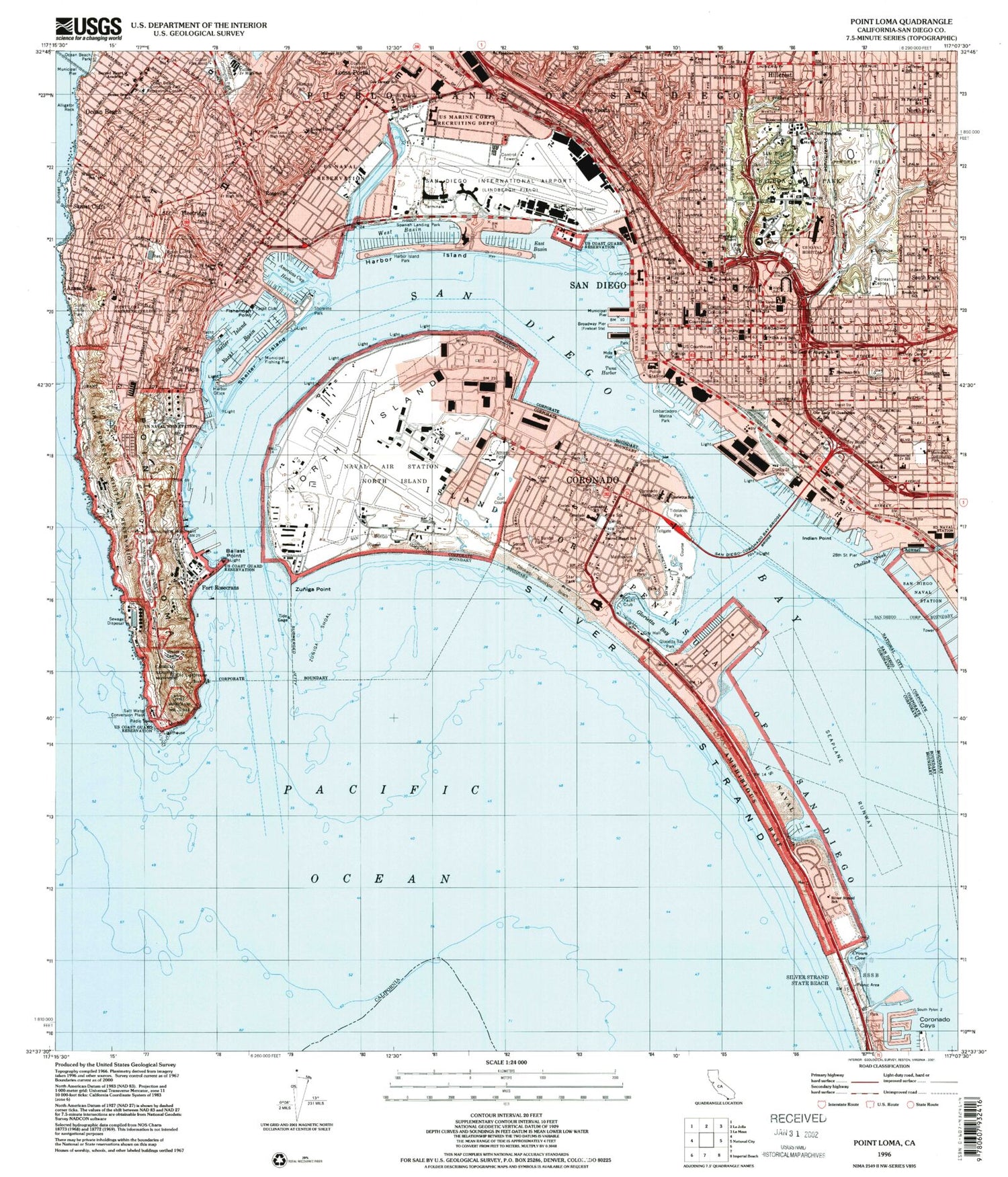 Classic USGS Point Loma California 7.5'x7.5' Topo Map Image