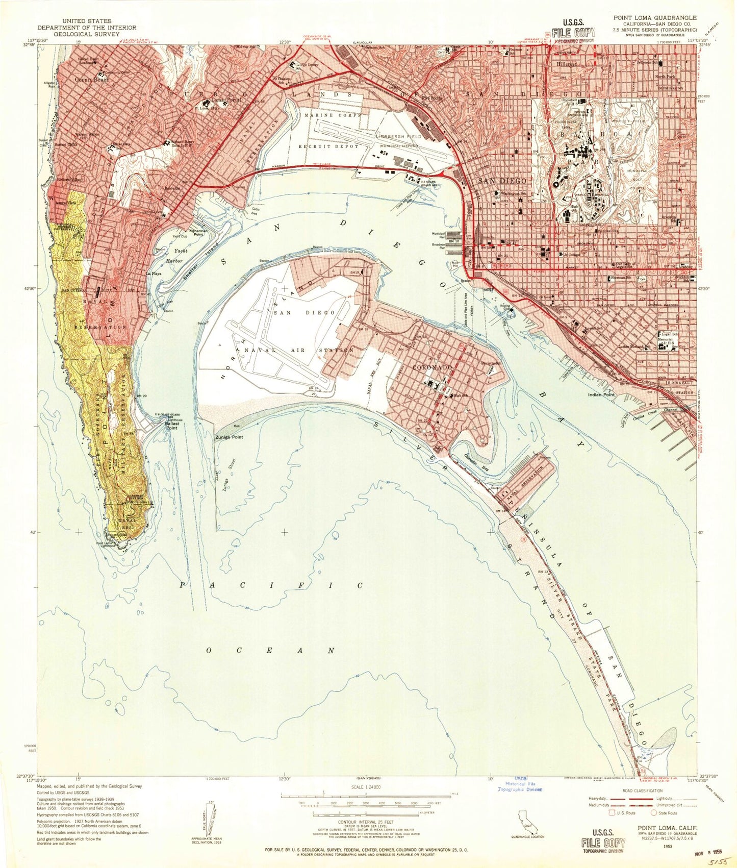 Classic USGS Point Loma California 7.5'x7.5' Topo Map Image