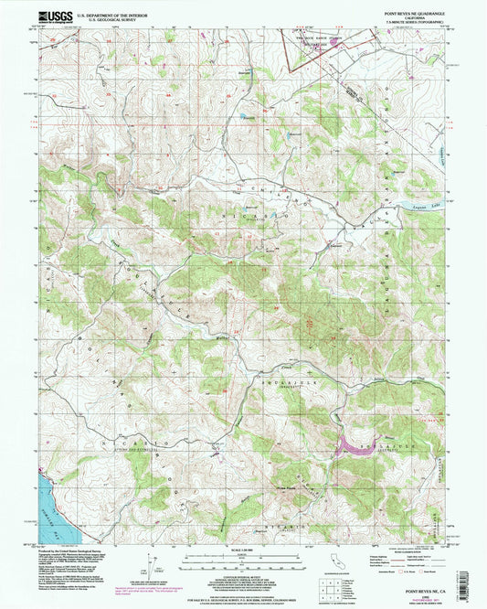Classic USGS Point Reyes NE California 7.5'x7.5' Topo Map Image