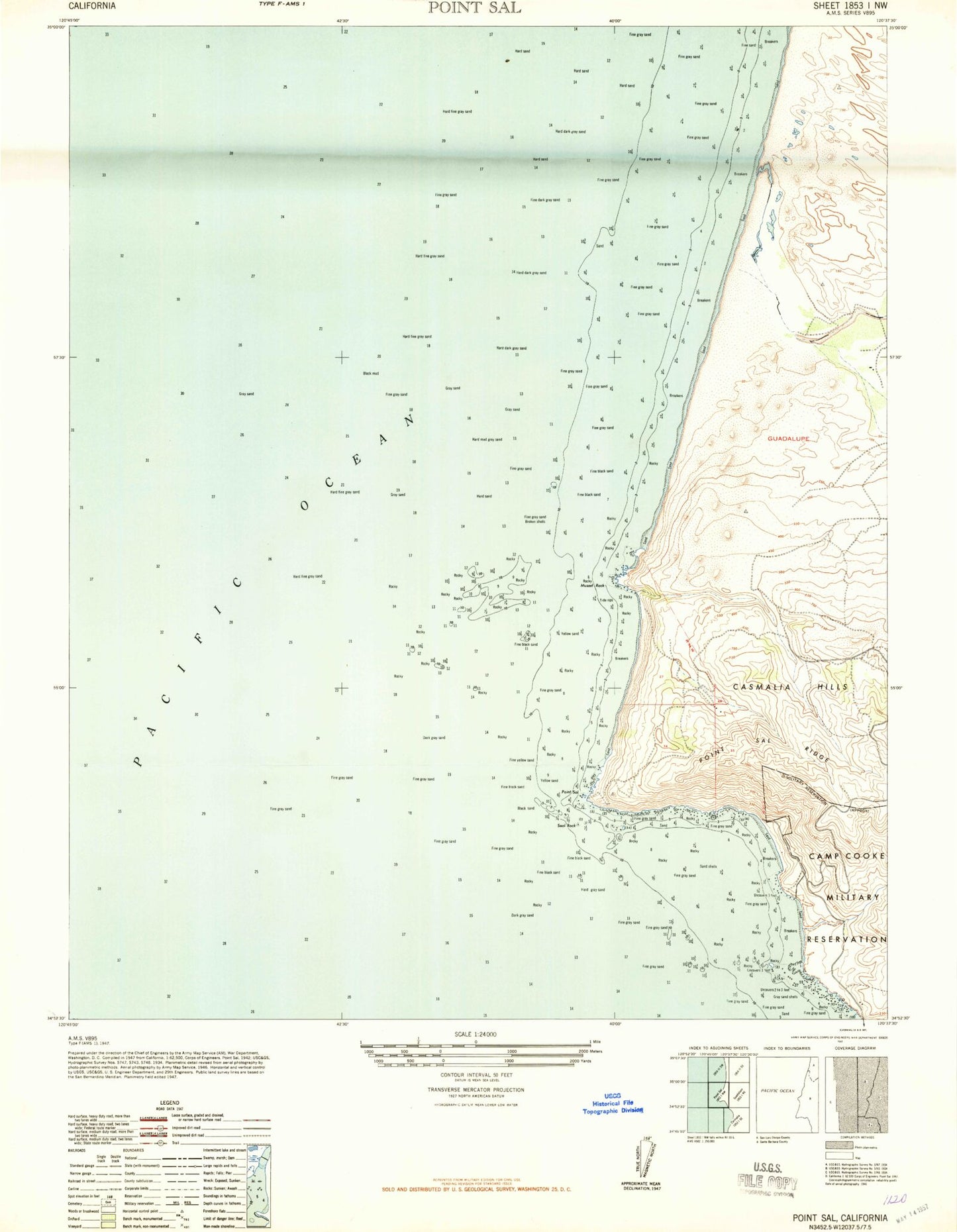 Classic USGS Point Sal California 7.5'x7.5' Topo Map Image