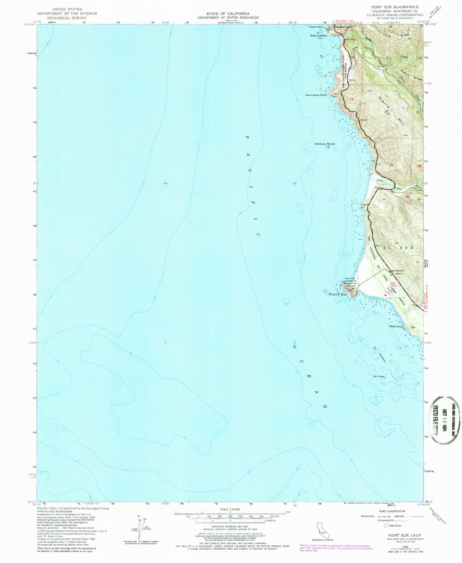 Classic USGS Point Sur California 7.5'x7.5' Topo Map Image