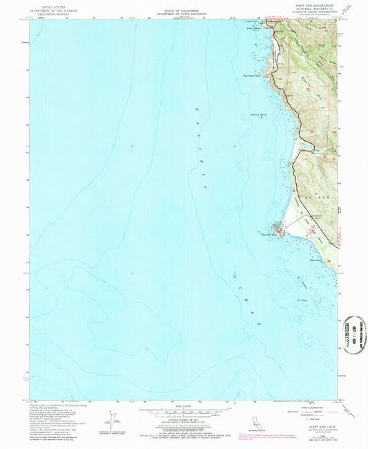 Classic USGS Point Sur California 7.5'x7.5' Topo Map Image