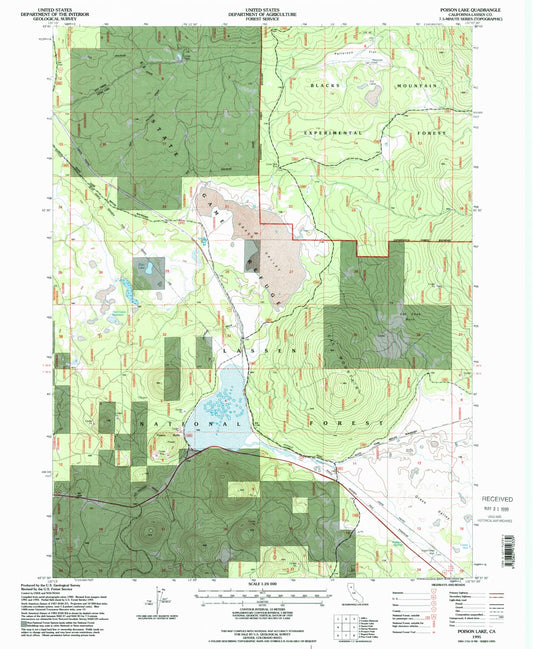 Classic USGS Poison Lake California 7.5'x7.5' Topo Map Image