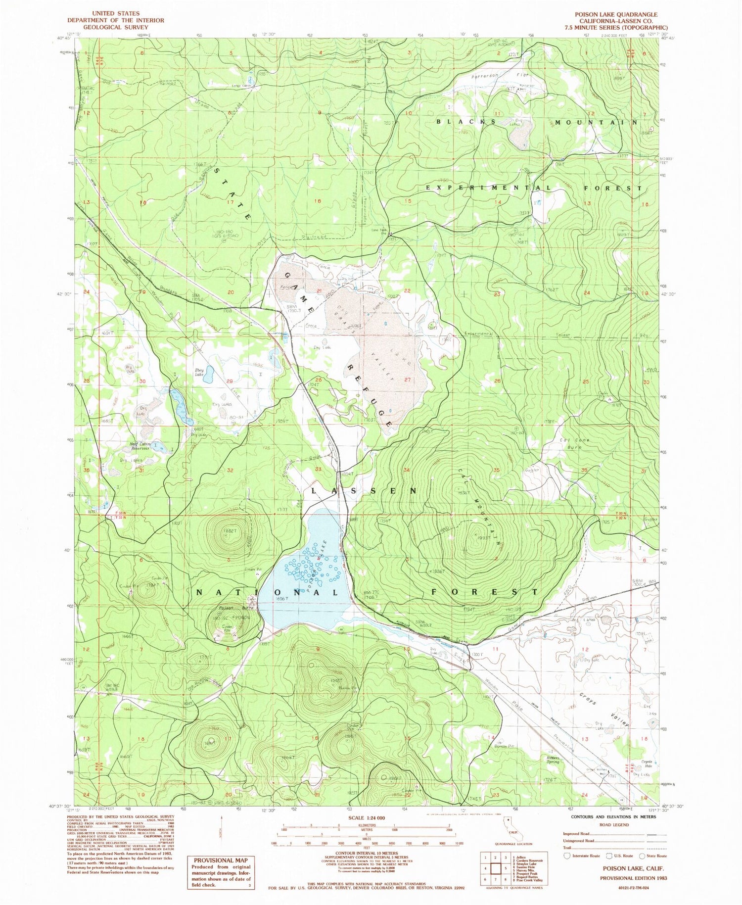 Classic USGS Poison Lake California 7.5'x7.5' Topo Map Image