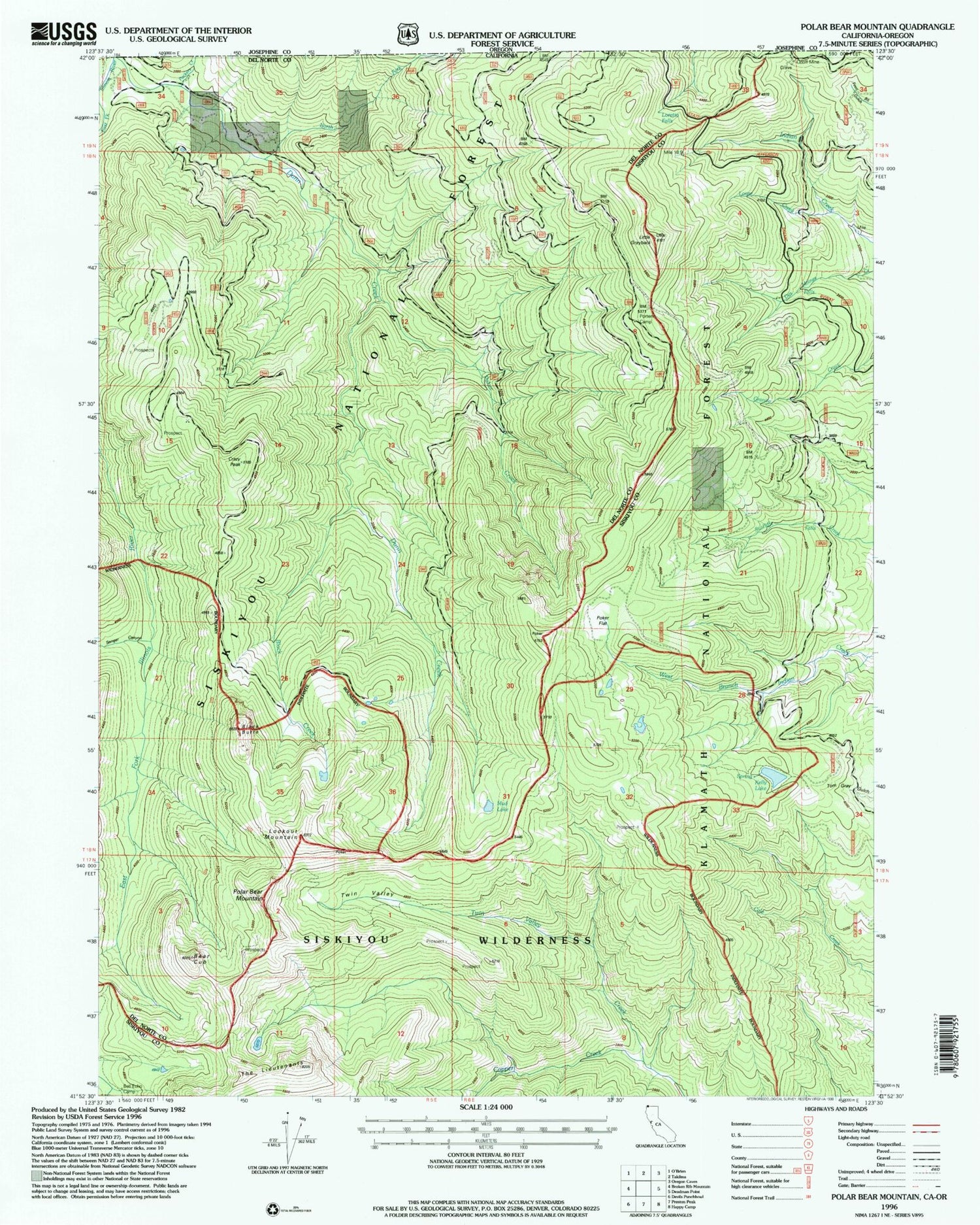 Classic USGS Polar Bear Mountain California 7.5'x7.5' Topo Map Image