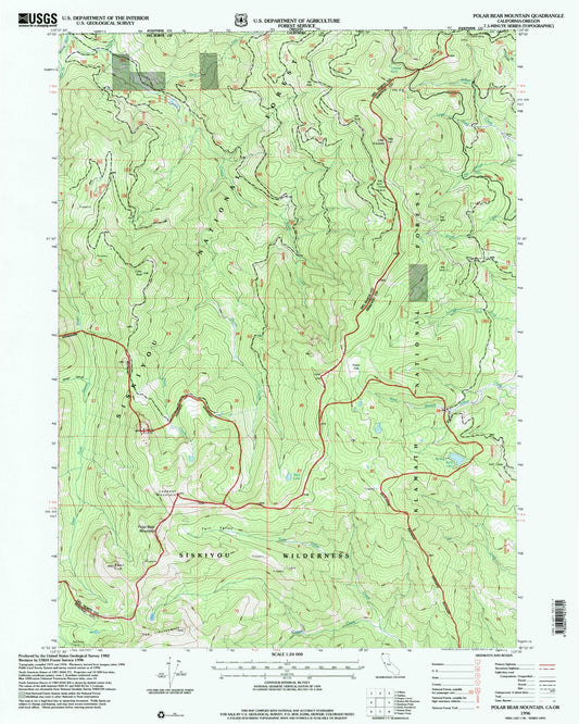 Classic USGS Polar Bear Mountain California 7.5'x7.5' Topo Map Image