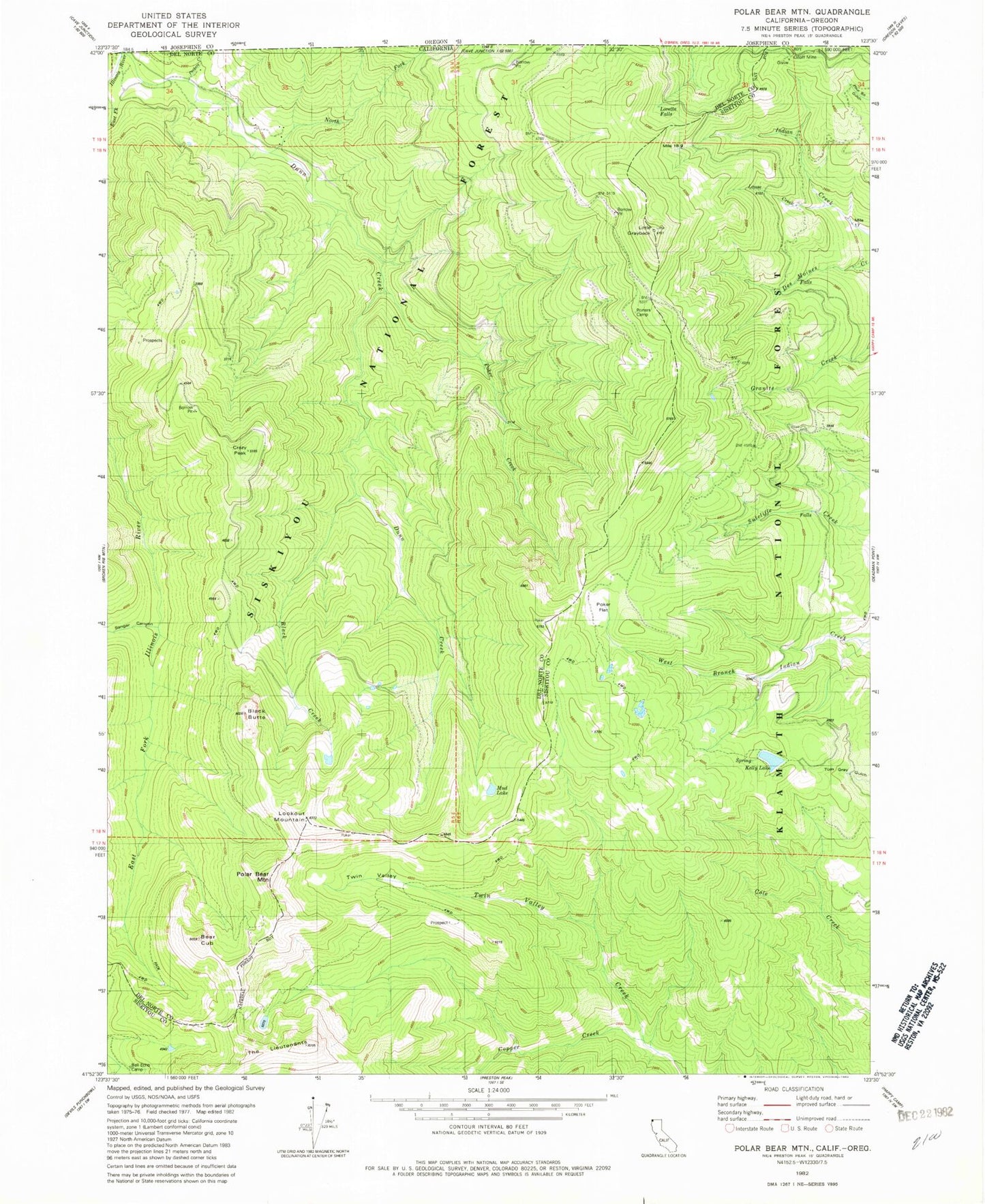 Classic USGS Polar Bear Mountain California 7.5'x7.5' Topo Map Image