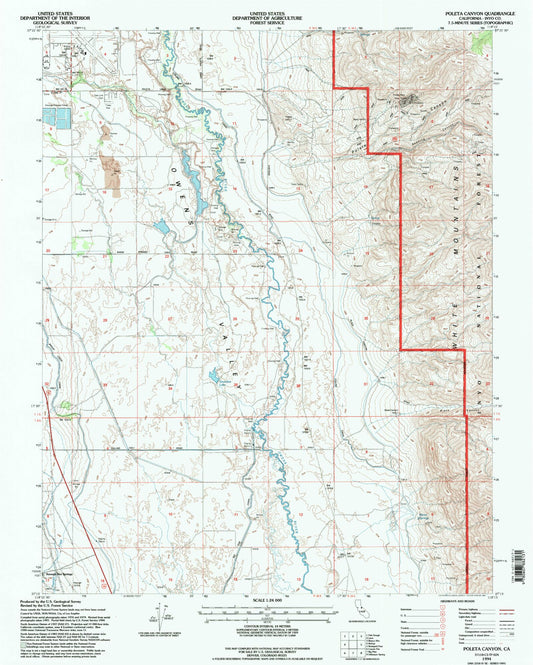 Classic USGS Poleta Canyon California 7.5'x7.5' Topo Map Image