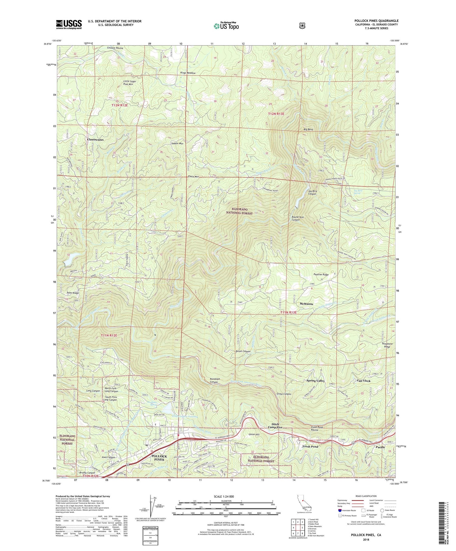 Pollock Pines California US Topo Map Image