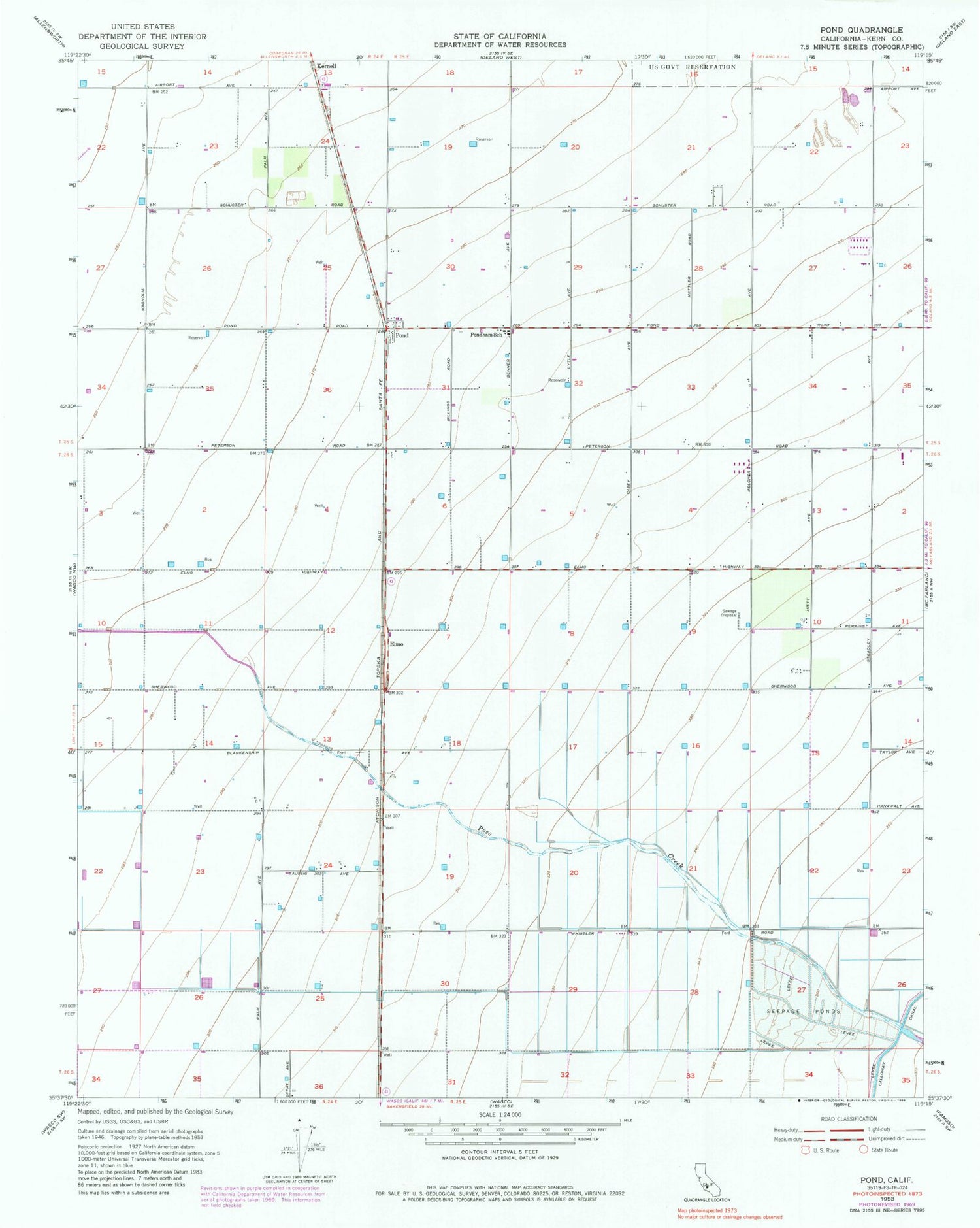 Classic USGS Pond California 7.5'x7.5' Topo Map Image